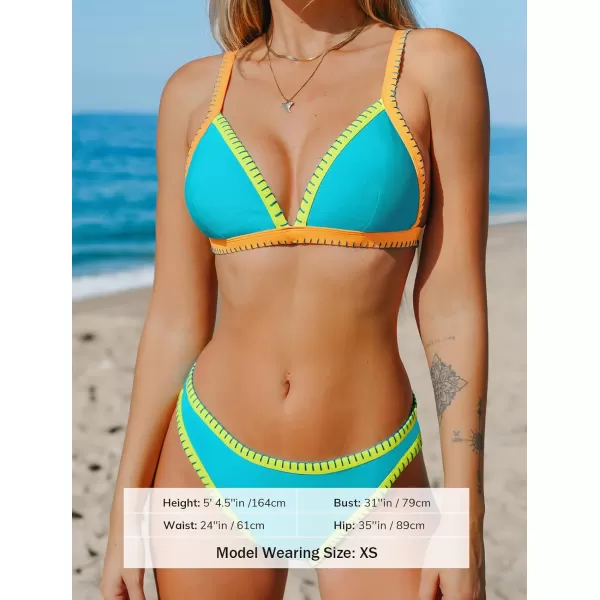 imageCUPSHE Womens Bikini Set Two Piece Swimsuit Color Block Mid Rise Cheeck High Cut Simwear Back HookTurquoise Blue