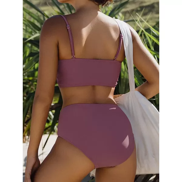imageCUPSHE Womens Bikini Set Two Piece Swimsuit High Waist Scoop Neck Adjustable cami Straps Bathing SuitGrape Purple