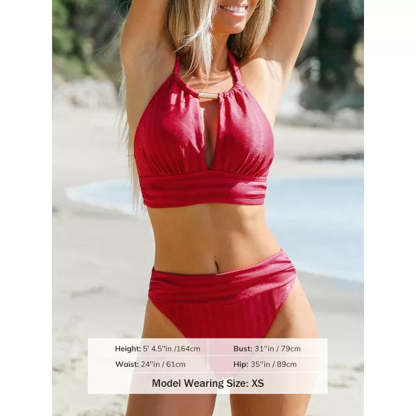 imageCUPSHE Womens Bikini Set Two Piece Swimsuit High Waisted Halter Back Self Tie Cutout Cheeky BottomApple Red