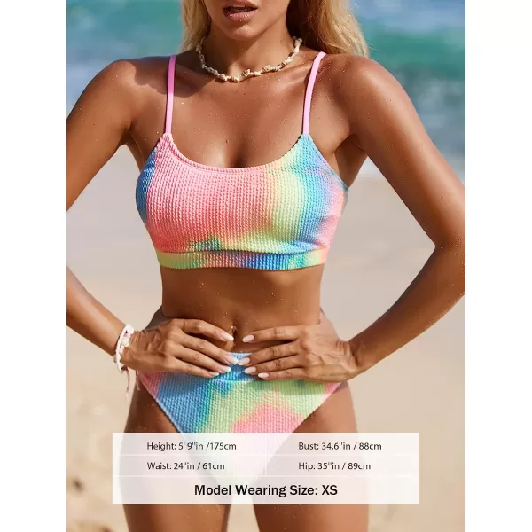 imageCUPSHE Womens Bikini Set Two Piece Swimsuit High Waisted Scoop Neck Knit Tie Dye SwimwearTiedye