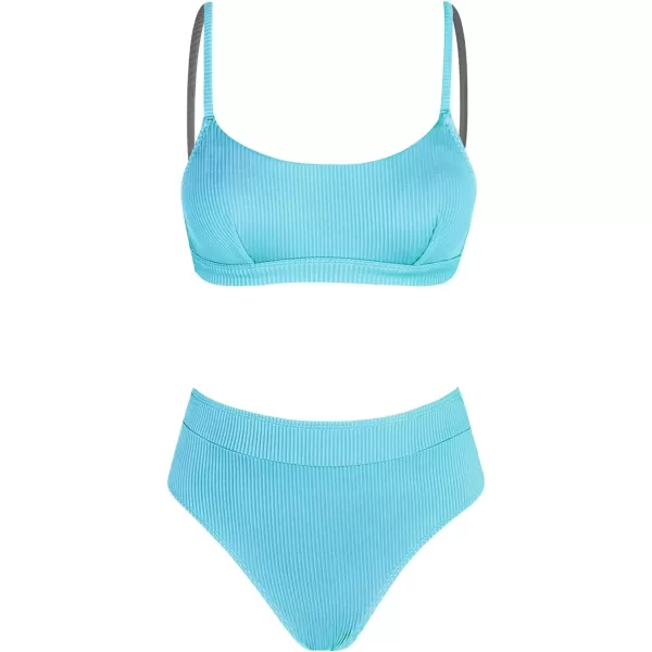 imageCUPSHE Womens Bikini Set Two Piece Swimsuit High Waisted Scoop Neck SwimwearCerulean Blue
