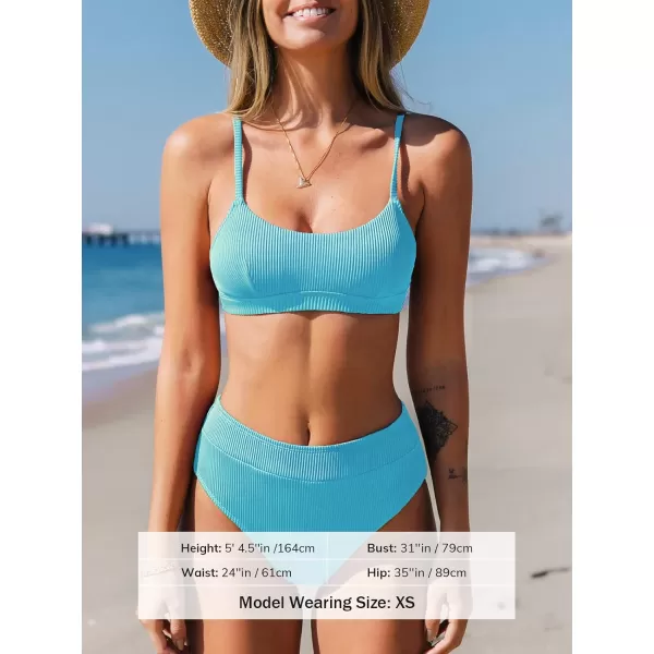 imageCUPSHE Womens Bikini Set Two Piece Swimsuit High Waisted Scoop Neck SwimwearCerulean Blue