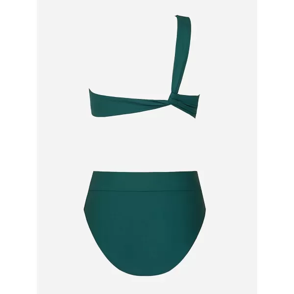 imageCUPSHE Womens Bikini Set Two Piece Swimsuit One Shoulder Cutout Swimwear Banded High Waisted BottomGreen