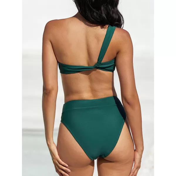 imageCUPSHE Womens Bikini Set Two Piece Swimsuit One Shoulder Cutout Swimwear Banded High Waisted BottomGreen
