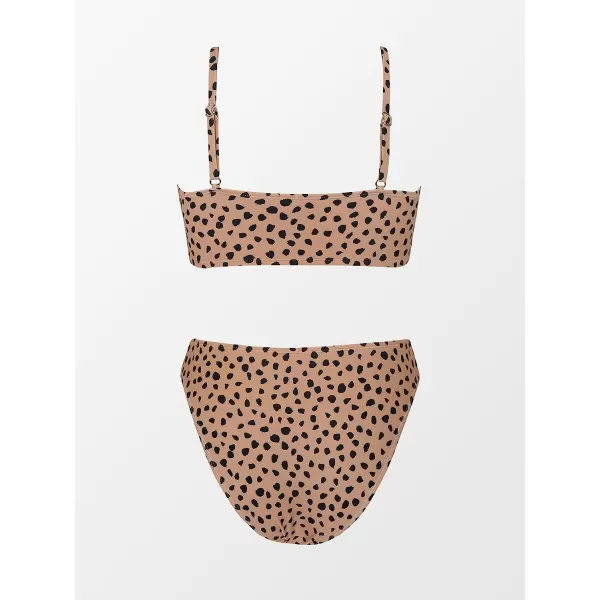 imageCUPSHE Womens Bikini Set Two Piece Swimsuit Scoop Neck Cheeky High Waisted Bottom LeopardBrownBlackLeopard