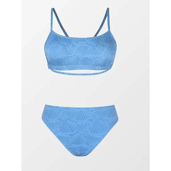 imageCUPSHE Womens Bikini Set Two Piece Swimsuit Squared Neck LaceUp High Waisted Cheeky Texture SwimwearBaby Blue