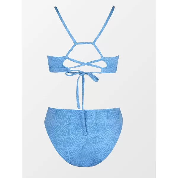 imageCUPSHE Womens Bikini Set Two Piece Swimsuit Squared Neck LaceUp High Waisted Cheeky Texture SwimwearBaby Blue