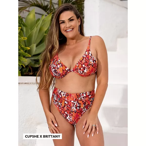 imageCUPSHE Womens Bikini Set Two Piece Swimsuit Underwire Back Tie High Waist Swimwear Animal PrintAnimal Print