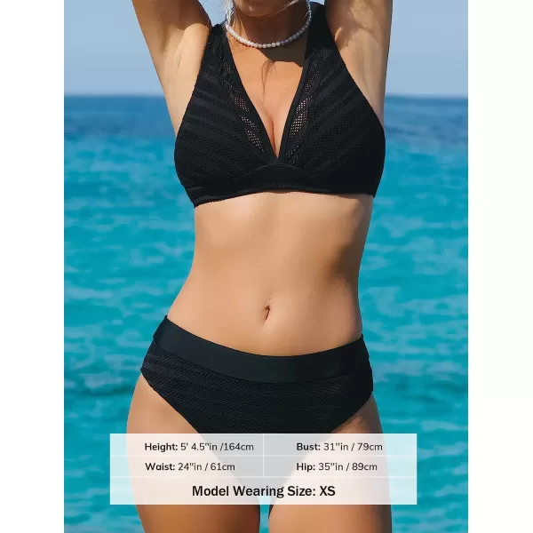 imageCUPSHE Womens Bikini Set Two Piece Swimsuit V Neck Back Hook Crochet SwimwearBlack