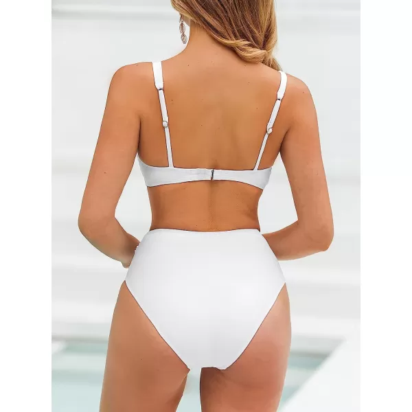 imageCUPSHE Womens Bikini Set Two Piece Swimsuit V Neck Back Hook Top High Waisted Wrap Front Bottom BeadedWhite