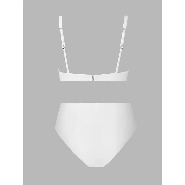 imageCUPSHE Womens Bikini Set Two Piece Swimsuit V Neck Back Hook Top High Waisted Wrap Front Bottom BeadedWhite