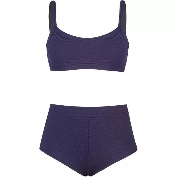 imageCUPSHE Womens Bikini Set Two Piece Swimsuits High Waisted Scoop Neck Adjustable Back Hook ShortsDark Purple