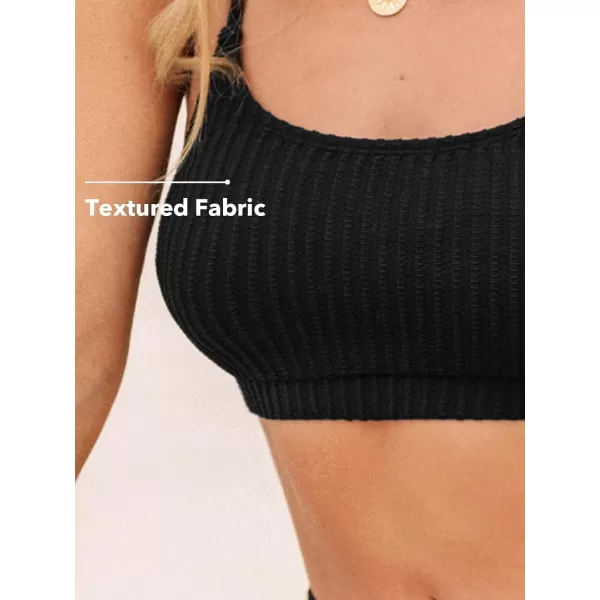 imageCUPSHE Womens Bikini Set Two Piece Swimsuits High Waisted Scoop Neck Spaghetti Adjustable Straps TexturedBlack