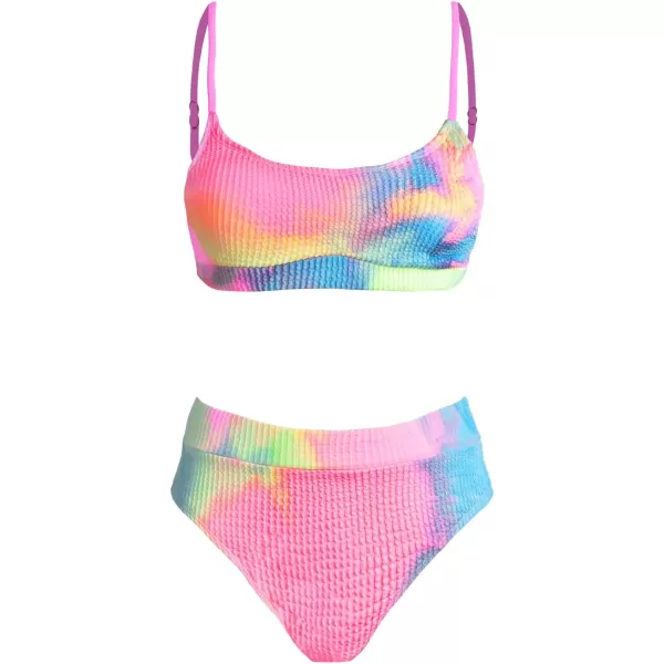 imageCUPSHE Womens Bikini Set Two Piece Swimsuits High Waisted Scoop Neck Spaghetti Adjustable Straps TexturedCandy Rainbow