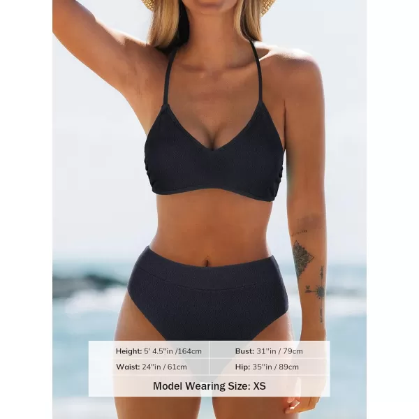 imageCUPSHE Womens Bikini Set Two Piece Swimsuits High Waisted V Neck Pearl Back Self TieBlack