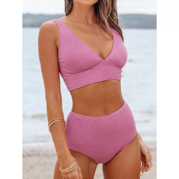 imageCUPSHE Womens Bikini Set Two Piece Swimsuits High Waisted V Neck Wide Straps TexturedCUPSHE Womens Bikini Set Two Piece Swimsuits High Waisted V Neck Wide Straps Textured