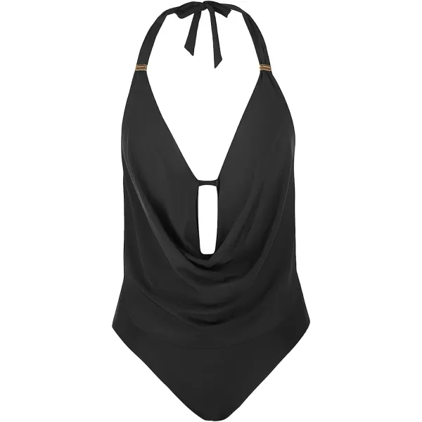 imageCUPSHE Womens Bikini Set Two Piece Swimsuits Low Rise Draped Neck Hlater Back Self Tie CutoutBlack