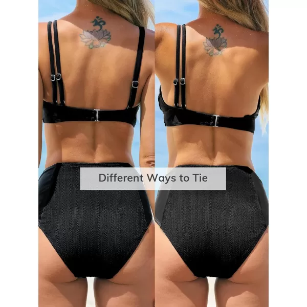 imageCUPSHE Womens Bikini Set Two Piece Swimsuits Removable Strap Adjustable Swimwear One Shoulder High WaistedBlack