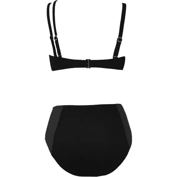 imageCUPSHE Womens Bikini Set Two Piece Swimsuits Removable Strap Adjustable Swimwear One Shoulder High WaistedBlack
