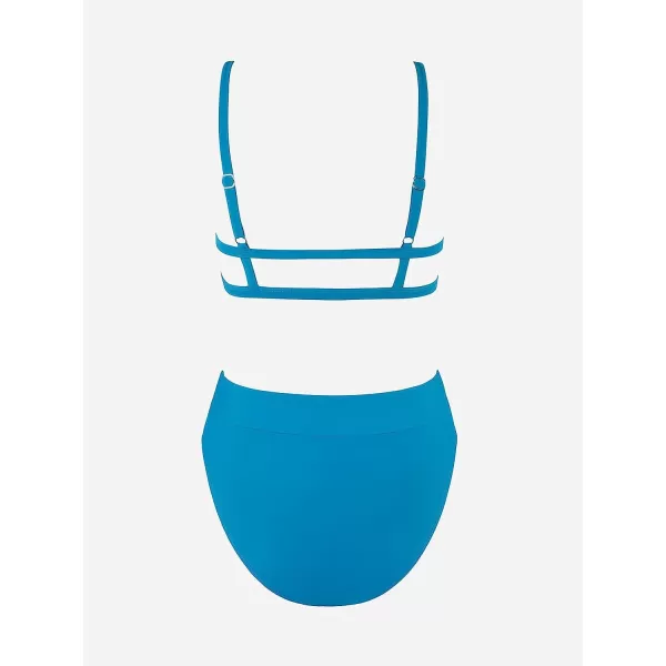 imageCUPSHE Womens Bikini Set Two Piece Swimsuits Scoop Neck Cut Out Banded High Waisted BottomTeal