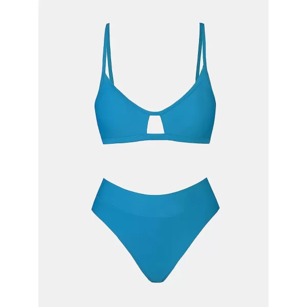 imageCUPSHE Womens Bikini Set Two Piece Swimsuits Scoop Neck Cut Out Banded High Waisted BottomTeal