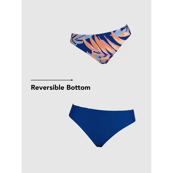 imageCUPSHE Womens Bikini Set Two Piece Swimsuits Scoop Neck Low Rise Crisscross Back Self Tie Reversible BottomBlue Leaf