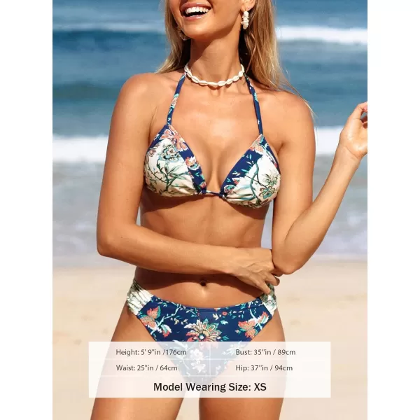 imageCUPSHE Womens Bikini Set Two Piece Swimsuits Triangle Top Self Tie Mid Rise SwimwearNavy Floral