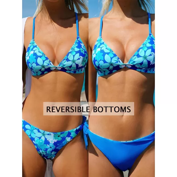 imageCUPSHE Womens Bikini Set Two Piece Swimsuits V Neck Cross Back Strappy Floral Reverible BottomsBlue Floral