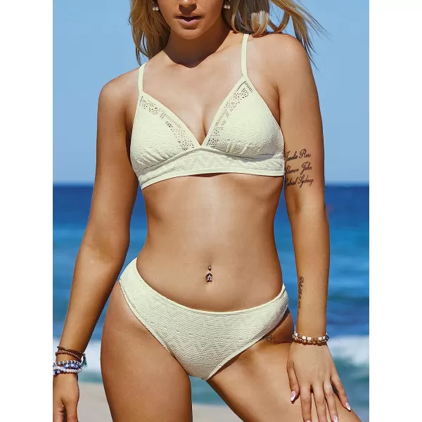 imageCUPSHE Womens Bikini Set Two Piece Swimsuits V Neck Low Rise Triangle Top Crisscross Back Self TieBeige