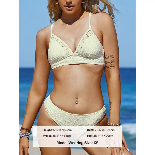 imageCUPSHE Womens Bikini Set Two Piece Swimsuits V Neck Low Rise Triangle Top Crisscross Back Self TieBeige