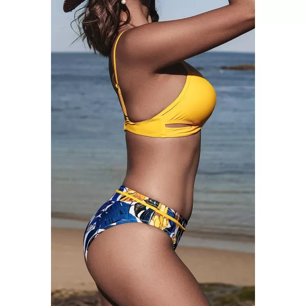 imageCUPSHE Womens Bikini Set Wrap Mid Rise Cheeky Floral Swimsuit with Adjustable StrapsBright Yellow