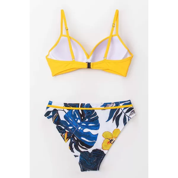 imageCUPSHE Womens Bikini Set Wrap Mid Rise Cheeky Floral Swimsuit with Adjustable StrapsBright Yellow