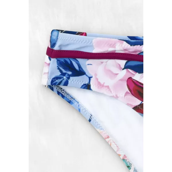 imageCUPSHE Womens Bikini Set Wrap Mid Rise Cheeky Floral Swimsuit with Adjustable StrapsRed