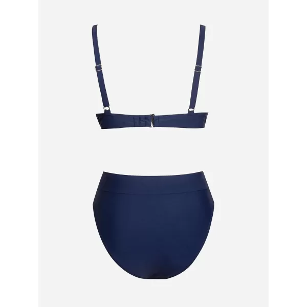imageCUPSHE Womens Bikini Sets Bathing Suit High Waisted V Neck Adjustable Straps Back Hook Underwire Cheeky BottomDark Grey Blue