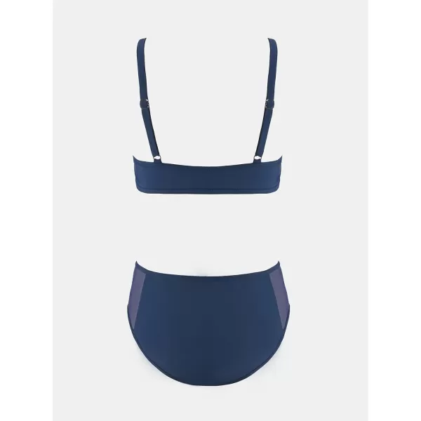 imageCUPSHE Womens Bikini Sets High Neck Mesh Low Rise Adjustable Straps Sweetheart CutoutNavy Blue
