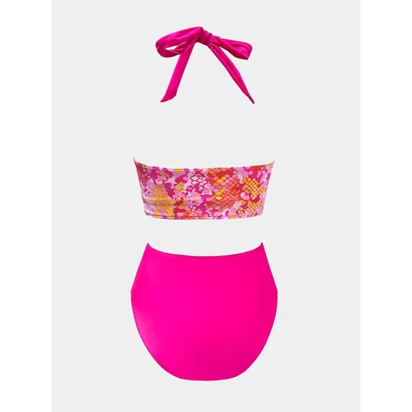 imageCUPSHE Womens Bikini Sets High Waisted Bathing Suit Halter Knot Front SwimwearHot Pink