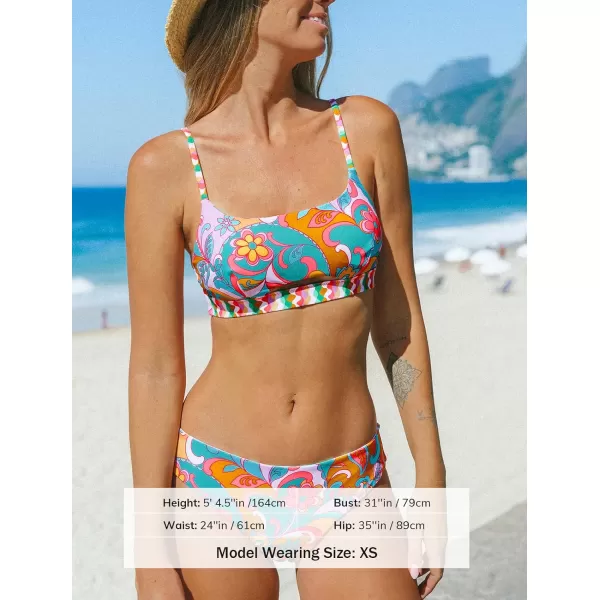 imageCUPSHE Womens Bikini Sets Reversible Two Piece Swimsuit Scoop Neck Mid Rise SwimwearGeometric Floral