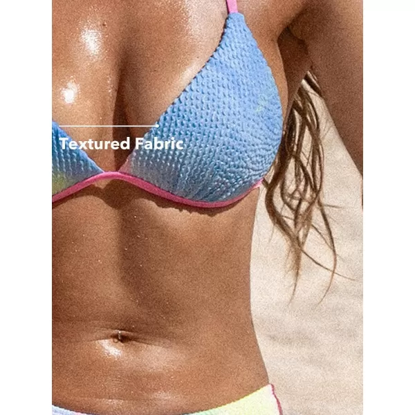 imageCUPSHE Womens Bikini Sets Two Piece Bathing Suit Halter Low Rise Back Self Tie Backless High Cut Cheeky BottomRainbow Pink