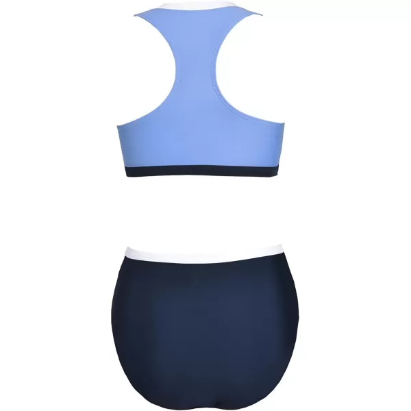 imageCUPSHE Womens Bikini Sets Two Piece Bathing Suit High Waisted Racerback High Neck Front Zipper Color BlockLavender BlueNavy