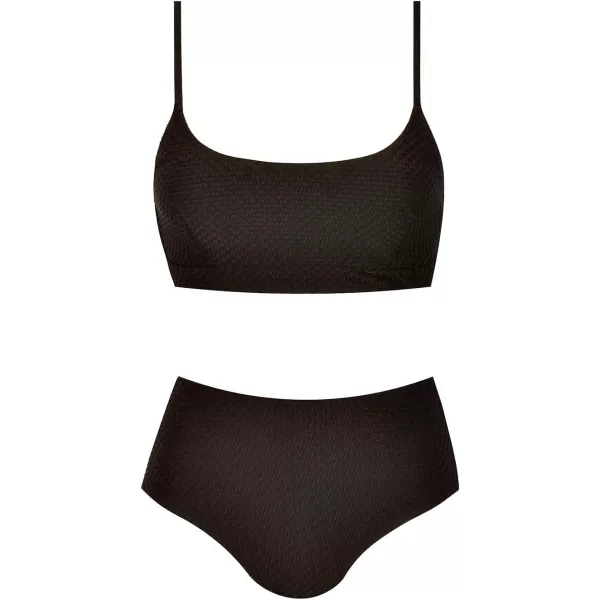 imageCUPSHE Womens Bikini Sets Two Piece Bathing Suit High Waisted Ribbed Texture Widen TrimBlack