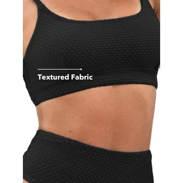 imageCUPSHE Womens Bikini Sets Two Piece Bathing Suit High Waisted Ribbed Texture Widen TrimBlack