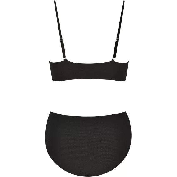imageCUPSHE Womens Bikini Sets Two Piece Bathing Suit High Waisted Ribbed Texture Widen TrimBlack