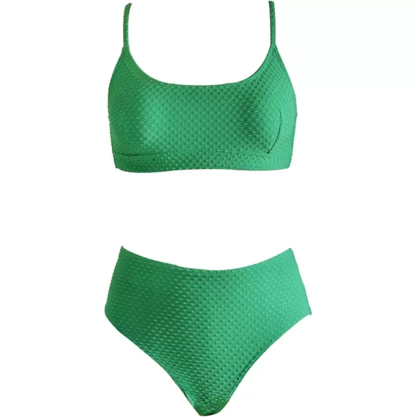 imageCUPSHE Womens Bikini Sets Two Piece Bathing Suit High Waisted Ribbed Texture Widen TrimGreen