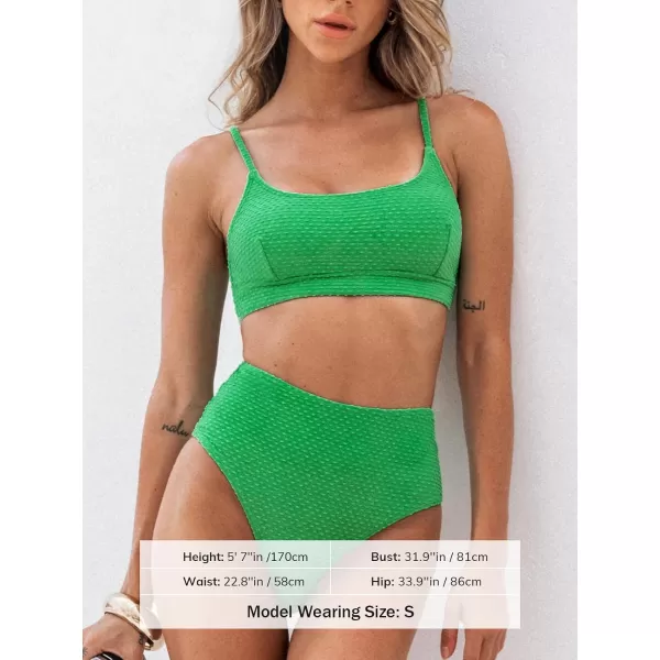 imageCUPSHE Womens Bikini Sets Two Piece Bathing Suit High Waisted Ribbed Texture Widen TrimGreen
