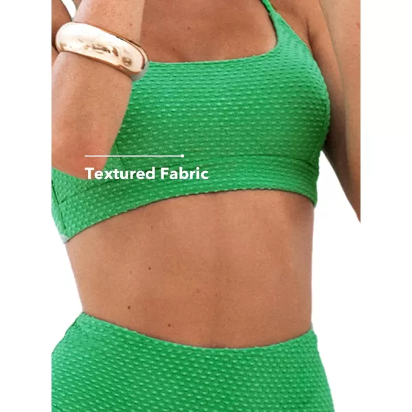 imageCUPSHE Womens Bikini Sets Two Piece Bathing Suit High Waisted Ribbed Texture Widen TrimGreen