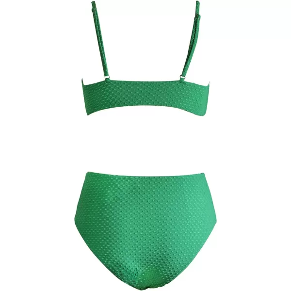 imageCUPSHE Womens Bikini Sets Two Piece Bathing Suit High Waisted Ribbed Texture Widen TrimGreen