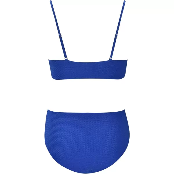 imageCUPSHE Womens Bikini Sets Two Piece Bathing Suit High Waisted Ribbed Texture Widen TrimNavy Blue