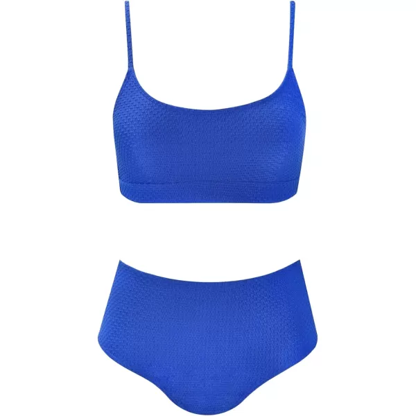 imageCUPSHE Womens Bikini Sets Two Piece Bathing Suit High Waisted Ribbed Texture Widen TrimNavy Blue