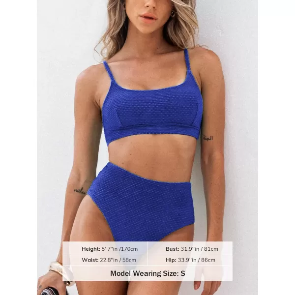 imageCUPSHE Womens Bikini Sets Two Piece Bathing Suit High Waisted Ribbed Texture Widen TrimNavy Blue