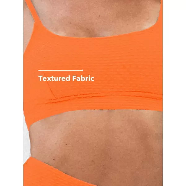 imageCUPSHE Womens Bikini Sets Two Piece Bathing Suit High Waisted Ribbed Texture Widen TrimOrange